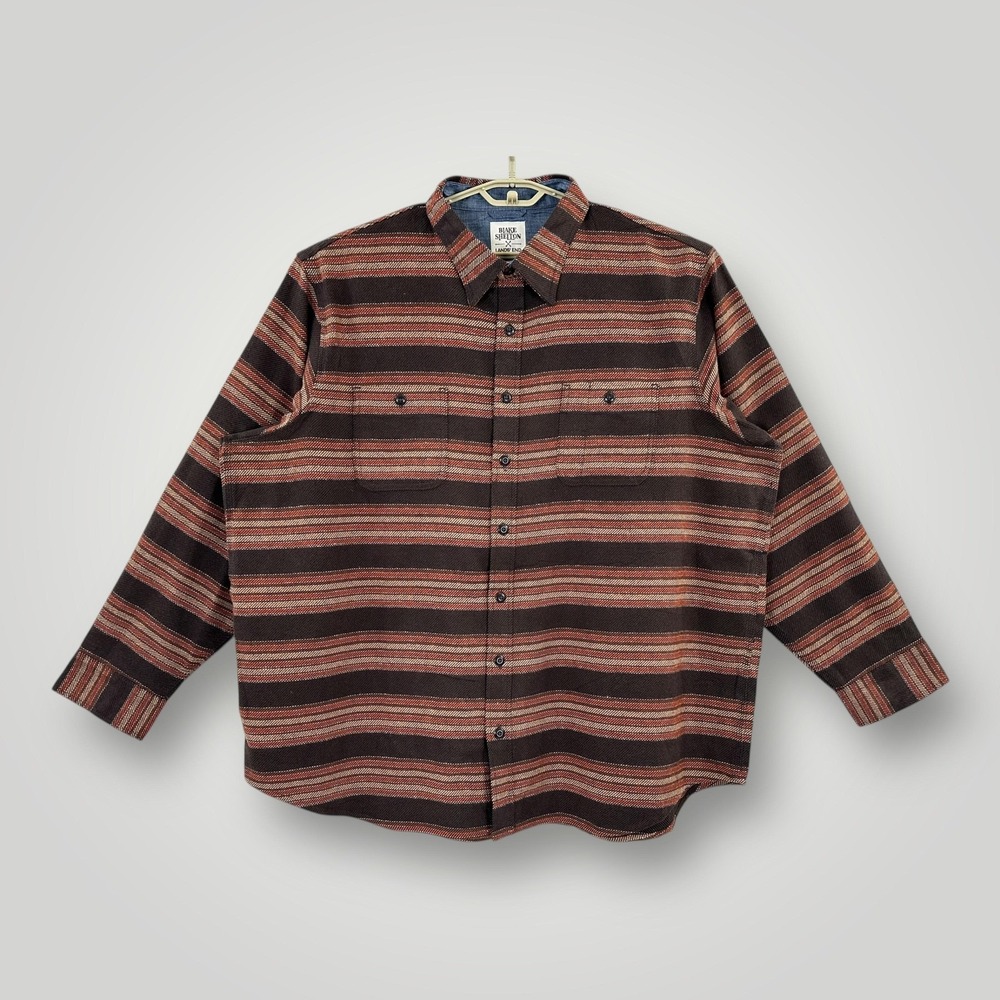 NEW Blake Shelton x Lands' End‎ Shirt Mens 3XL TALL Brown Stripe Cotton Flannel